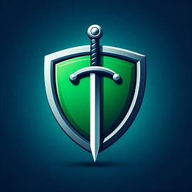 Sabre Insights logo - a vertical sword overlaying a green and silver shield, on a blue background
